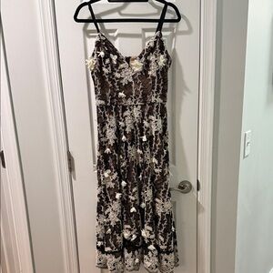 Dress the Population Brown and cream Floral Midi Dress